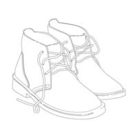 Pair of vintage leather boot-shoe background and coloring page illustration with an outline vector