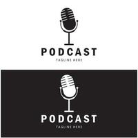 podcast logo with microphone and earphone audio, radio waves. for studio, talk show, chat, information sharing, interview, multimedia and web. vector