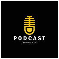 podcast logo with microphone and earphone audio, radio waves. for studio, talk show, chat, information sharing, interview, multimedia and web. vector