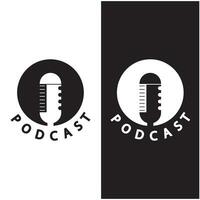 podcast logo with microphone and earphone audio, radio waves. for studio, talk show, chat, information sharing, interview, multimedia and web. vector