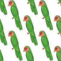 Cartoon green parrot hand drawn pattern. Flat design. vector