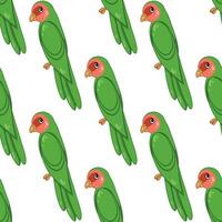 Cartoon green parrot hand drawn pattern. Flat design. vector