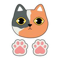 Cute and funny cartoon cat face and paws doodle. vector