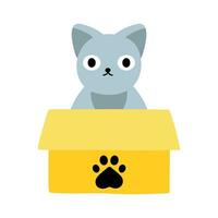 Cats sitting, sleeping and playing in cardboard box. vector