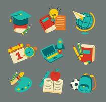 Back to school sticker set doodle style. Education hand drawn objects and symbols. vector