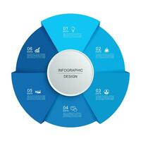 Infographics circle timeline with 6 number data template. Vector illustration abstract background.