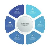 Infographics circle timeline with 6 number data template. Vector illustration abstract background.