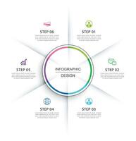 Infographics circle timeline with 6 number data template. Vector illustration abstract background.