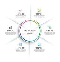 Infographics circle timeline with 6 number data template. Vector illustration abstract background.