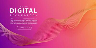 Digital technology banner pink blue background concept with technology line light effect, abstract tech, innovation future data, orange sky color, big data, lines dots connection, illustration vector