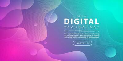 Digital technology banner green pink background concept with technology light effect, abstract tech, innovation future data, internet network, Ai big data, lines dots connection, illustration vector