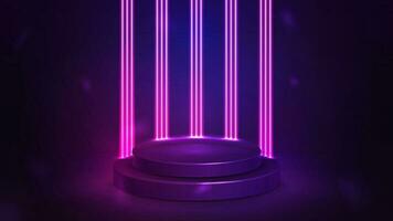 Empty violet podium with line neon pink wall on background vector