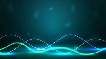 Green empty scene with neon wave lines vector