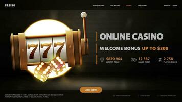 Black banner with gold slot machine, dice and interface elements vector