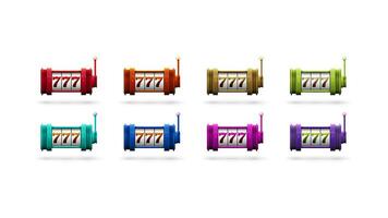 Set of colored slot machines with jackpots isolated on white background vector