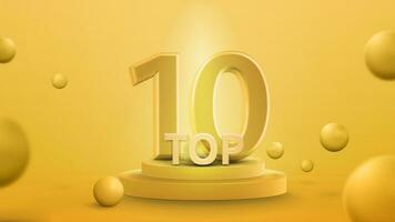 Top 10, poster with yellow podium with award and lighting of spotlights vector