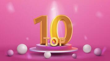 Top 10, poster with realistic 3d pink cylinder pedestal podium with award on pink background vector