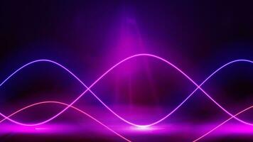 Violet empty scene with neon pink and blue wave line lasers vector