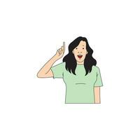 a woman with long hair is pointing her index finger up vector