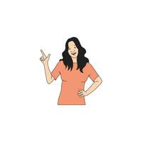 a woman with long hair is pointing a finger to the side vector