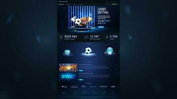 Sports betting, dark and blue template of website with web banners and sports elements vector