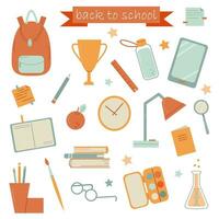 cute vector set of elements for school time on white background