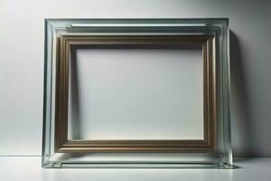 Glass picture frame on a solid color background. ai generative photo