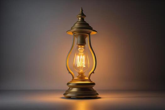 Lantern on a wooden table and a dark background. ai generative photo