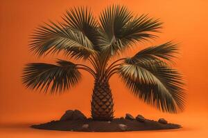 Palm tree on orange background. generative ai photo