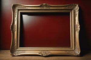 Glass picture frame on a solid color background. ai generative photo