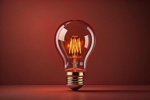 Glowing glass light bulb on dark background. ai generative photo