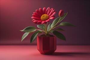 Flowers in a pot on a solid color background. ai generative photo