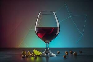 Glass of red wine on black background. ai generative photo