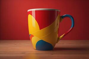 Colorful cup on a wooden table. generative ai photo