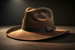 Cowboy hat on a wooden table. ai generative photo