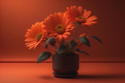 flores en un maceta en un sólido color antecedentes. ai generativo foto