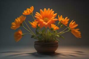 Flowers in a pot on a solid color background. ai generative photo