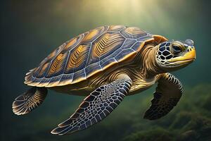 a sea turtle isolated on solid color background. ai generative photo