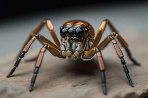 jumping spider closeup on solid color background, copyspace. ai generative photo