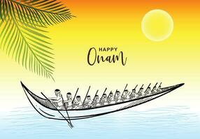 Hand draw sketch happy onam celebration card background vector