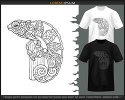 Chameleon mandala arts isolated on black and white t shirt. vector