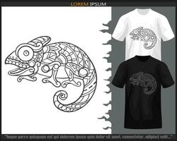 Chameleon mandala arts isolated on black and white t shirt. vector