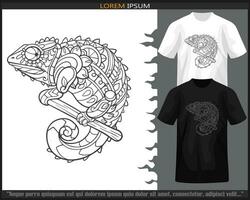 Chameleon mandala arts isolated on black and white t shirt. vector