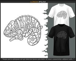 Chameleon mandala arts isolated on black and white t shirt. vector