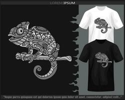 Monochrome Chameleon mandala arts isolated on black and white t shirt. vector