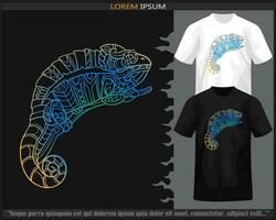 Gradient Colorful Chameleon mandala arts isolated on black and white t shirt. vector