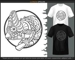 Chameleon mandala arts isolated on black and white t shirt. vector