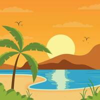 sunset background on the beach with trees vector