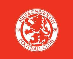 Middlesbrough Club Symbol Logo White Premier League Football Abstract Design Vector Illustration With Red Background