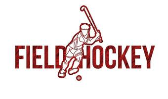 Field Hockey Text with Male Player Cartoon Sport vector